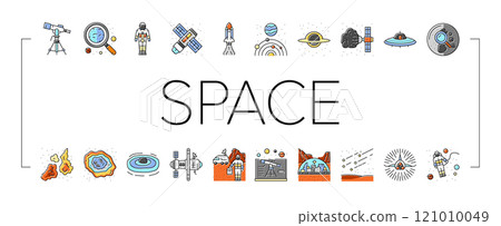 space exploration planet icons set vector 121010049