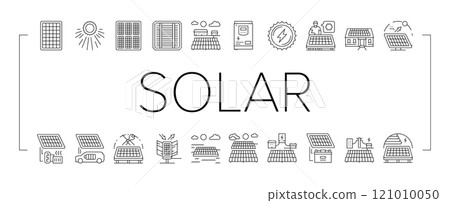 solar panels energy sun icons set vector 121010050