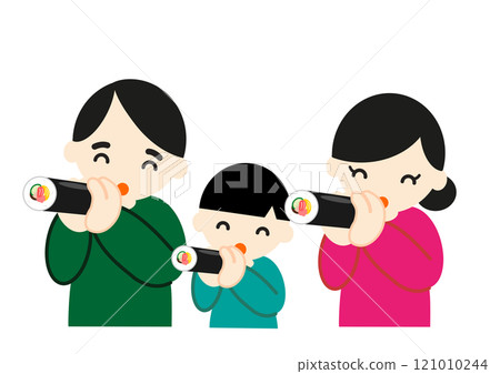 Family of three eating ehomaki 2 121010244