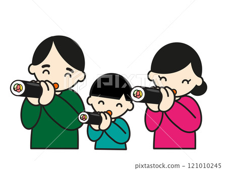 A family of three eating ehomaki 121010245