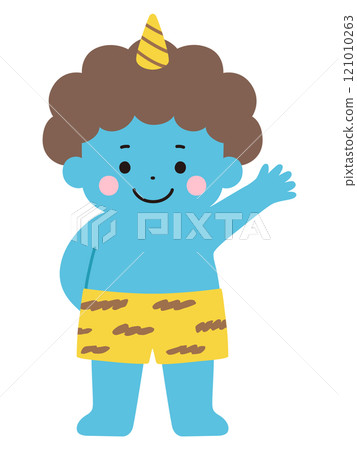 Vector illustration of a cute blue demon. Setsubun, horns Vector illustration of a cute blue demon. Setsubun, horns 121010263
