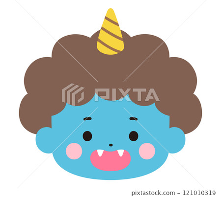 Vector illustration of a cute blue demon face. Setsubun, horns 121010319