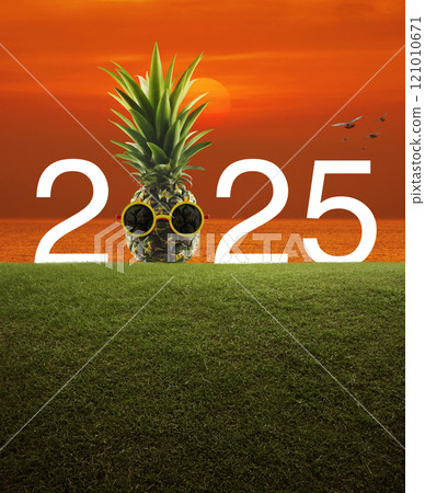 Happy new year 2025 summer holiday concept 121010671