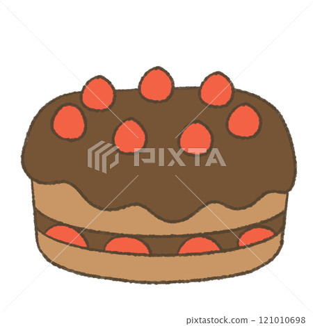 A cute illustration of a chocolate and strawberry cake A cute illustration of a chocolate and strawberry cake 121010698