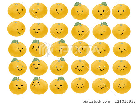 A set of mandarin orange illustrations with various expressions 121010933