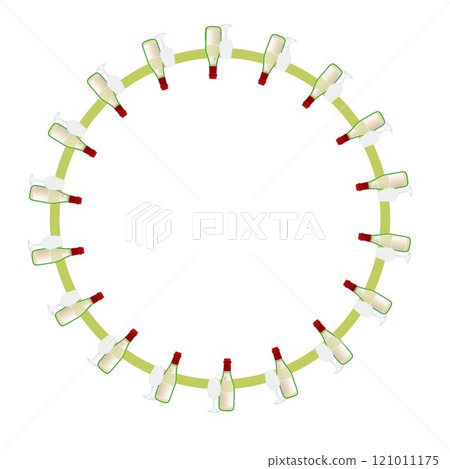 White wine bottle and glass circular decorative frame illustration 121011175