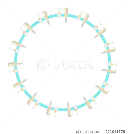 White wine bottle and glass circular decorative frame illustration 121011176