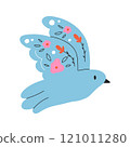 Sweet bird in folk style. Cute bird with flowers in folk style. Vector illustration. Flat style. 121011280