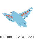 Sweet bird in folk style. Cute bird with flowers in folk style. Vector illustration. Flat style. 121011281