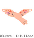 Sweet bird in folk style. Cute bird with flowers in folk style. Vector illustration. Flat style. 121011282