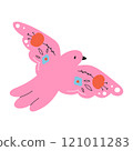 Sweet bird in folk style. Cute bird with flowers in folk style. Vector illustration. Flat style. 121011283