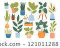 Set of indoor plants in pots. Vector illustration. Collection of house plants. Flat style. 121011288