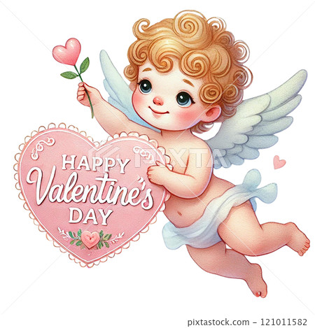Cute angel with heart for Valentine's Day celebration. Valentine's cartoon character. 121011582