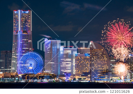 Fireworks over the night view of Yokohama Minato Mirai (Yokohama Sparkling Twilight) 121011626