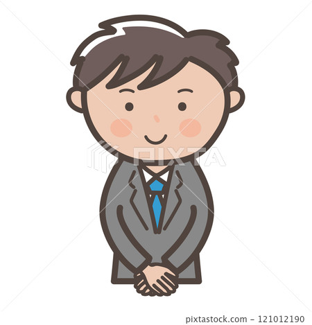 Illustration of a young male businessman facing forward in a customer service pose Illustration of a young male businessman facing forward in a customer service pose 121012190
