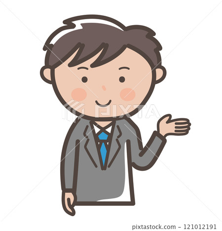 一位年輕男性商人給予解釋和指導的插圖 一位年輕男性商人給予解釋和指導的插圖 121012191