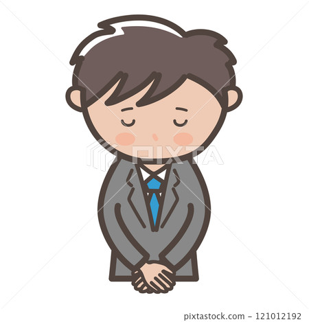 Illustration of a young male businessman bowing his head and apologizing Illustration of a young male businessman bowing his head and apologizing 121012192