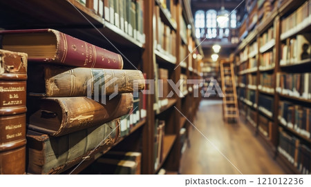 A well-lit library full of rich books symbolizes the wisdom and security of pension indexation for retirees. 121012236