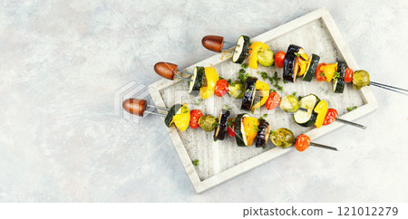 Skewers of colorful vegetables. 121012279
