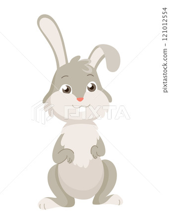 Cartoon rabbit. Bunny pet silhouette. Cute animal isolated icon. Vector rabbit character illustration 121012554