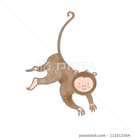 Beautiful stock illustration with cute monkey. Safari animal clip art. Isolated naive style drawing. Childish hand drawn painting. 121012564