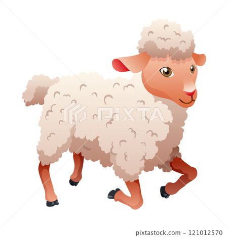 Small cartoon sheep. Lamb flat vector illustration. Funny baby sheep with curly wool. Farm animal art isolated on white background Small cartoon sheep. Lamb flat vector illustration. Funny baby sheep with curly wool. Farm animal art isolated on white background 121012570