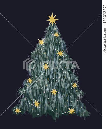 Beautiful Christmas tree illustration. Hand drawn Xmas tree with decorations clip art. Ready to use print for invitation cards, gifts. Beautiful Christmas tree illustration. Hand drawn Xmas tree with decorations clip art. Ready to use print for invitation cards, gifts. 121012571