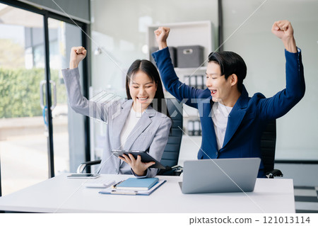 Business team creative businesspeople coworker, teamwork celebrating achievement and in planning design 121013114