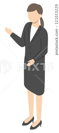 Guiding female office worker - isometric 121013229