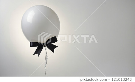on a white background, a white balloon with a black ribbon floats in the air on a white background, a white balloon with a black ribbon floats in the air 121013243