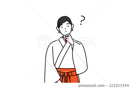 身著白袍、身穿猩紅色袴的巫女歪著頭，露出疑問的表情。 121013354