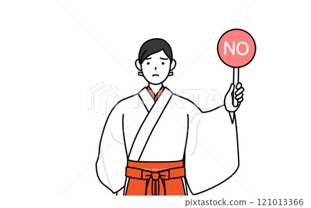 身著白袍、身穿猩紅袴的巫女，手持「不」棒表示答案錯誤。 121013366