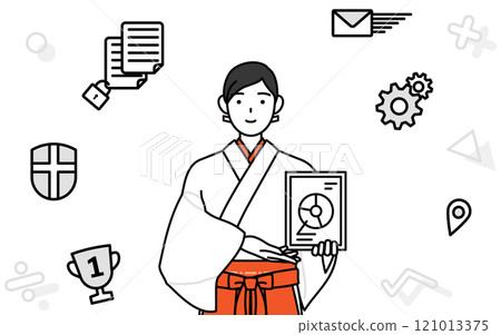 使用數位技術改善業務運營的白衣和猩紅色袴的巫女 DX 的形象 121013375