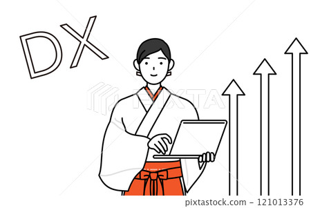 事業進步成功的巫女DX的形象，白色外套和猩紅色袴 121013376