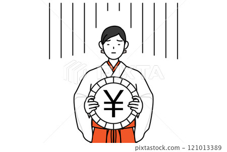 外匯損失和日圓疲軟、巫女、白袍和猩紅色袴的形象 外匯損失和日圓疲軟、巫女、白袍和猩紅色袴的形象 121013389