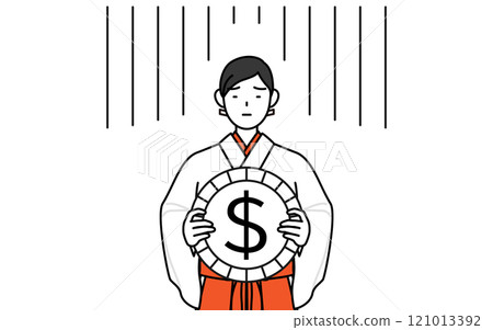 Images of exchange rate losses and a weak dollar, shrine maidens in white robes and scarlet hakama 121013392