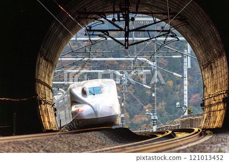 The Shinkansen passing through the Kaseno Tunnel 121013452