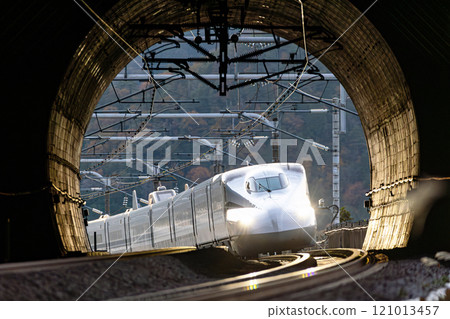 The Shinkansen passing through the Kaseno Tunnel 121013457