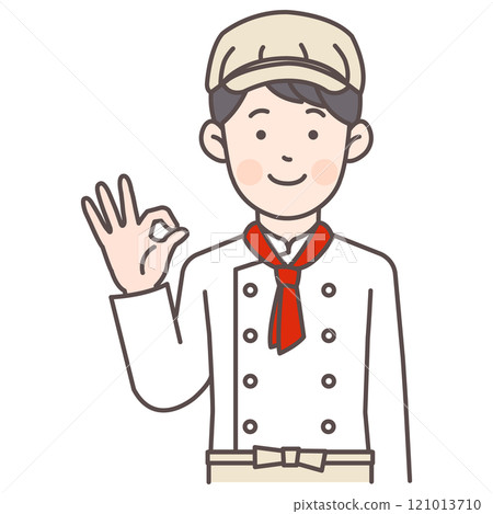 Male bakery staff giving an OK sign 121013710