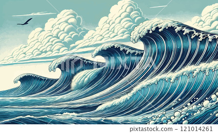 Ocean waves vector illustration with dynamic and detailed design, trendy artistic concept. Ideal for wallpaper, decoration or creative backgrounds in modern style 121014261