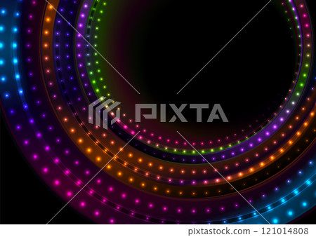 Colorful neon laser dotted circles technology background Colorful neon laser dotted circles technology background 121014808