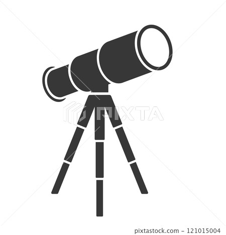 Telescope on tripod vector icon symbol shape. Space observation Spyglass. Astronomy symbol, logo sign. Vector illustration image. Isolated on white background. 121015004