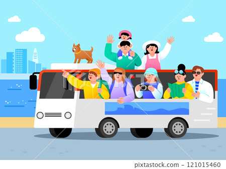 People sightseeing on a bus People sightseeing on a bus 121015460