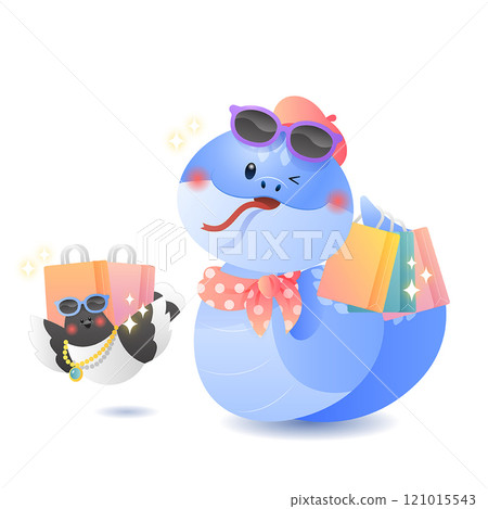 Flexible snake holding a bunch of shopping bags Flexible snake holding a bunch of shopping bags 121015543