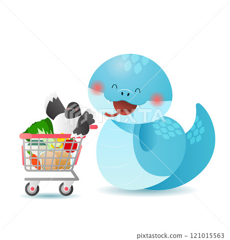 Snake with a shopping cart full of ingredients 121015563