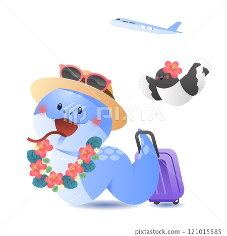 A snake traveling wearing a garland 121015585