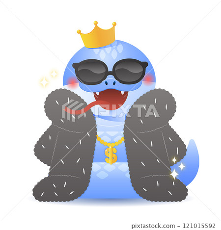 Majestic snake wearing sunglasses and fur coat 121015592