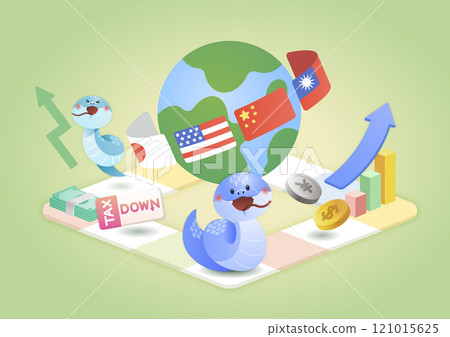 Illustration related to a snake circling the game board and foreign currency Illustration related to a snake circling the game board and foreign currency 121015625