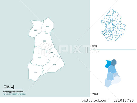 Detailed map illustration of Guri-si, Gyeonggi-do, Korea Detailed map illustration of Guri-si, Gyeonggi-do, Korea 121015786