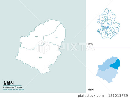 Detailed map illustration of Seongnam-si, Gyeonggi-do, Korea 121015789